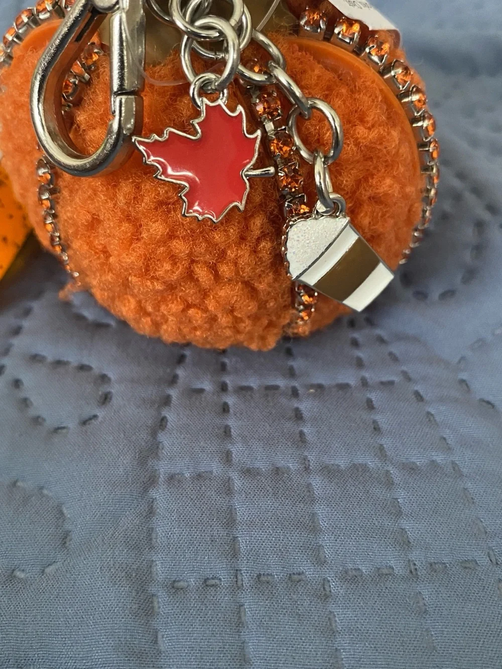 Bath & Body Works Orange Pom Pom Keychain with Pumpkin Pecan Waffles Hand Gel